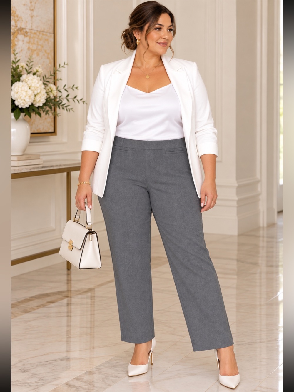 Alfred Dunner 20W gray pull-on ankle pants, women’s dress pants